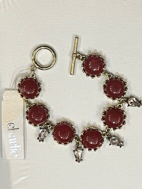 Charlies Gold-Tone Bracelet with Deep Red Cabochons